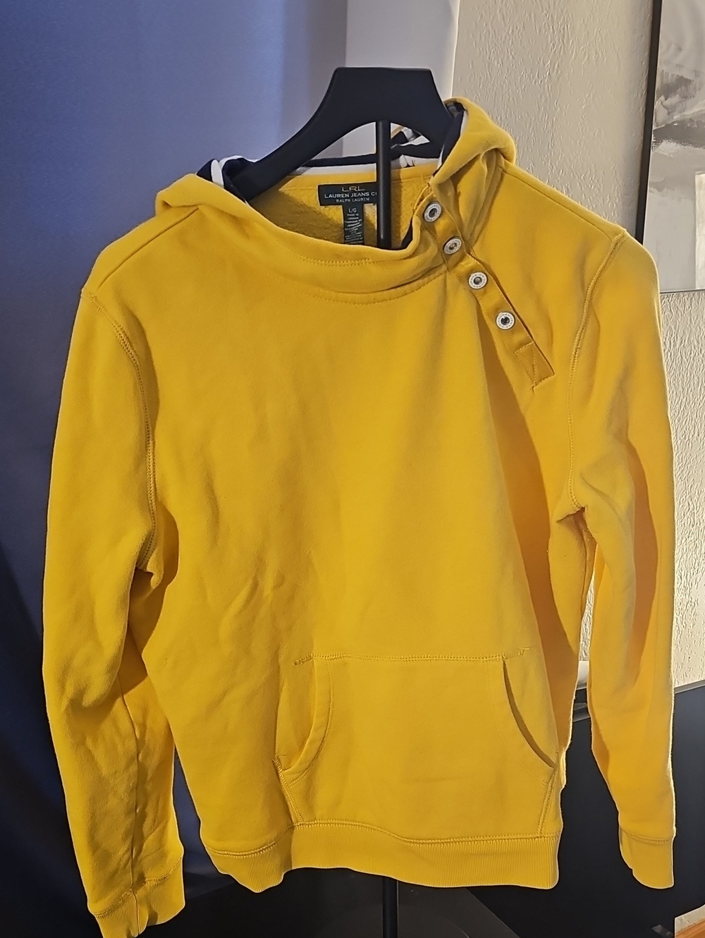 Lauren Ralph Lauren Bright Yellow Crewneck Hoodie with Button Neck